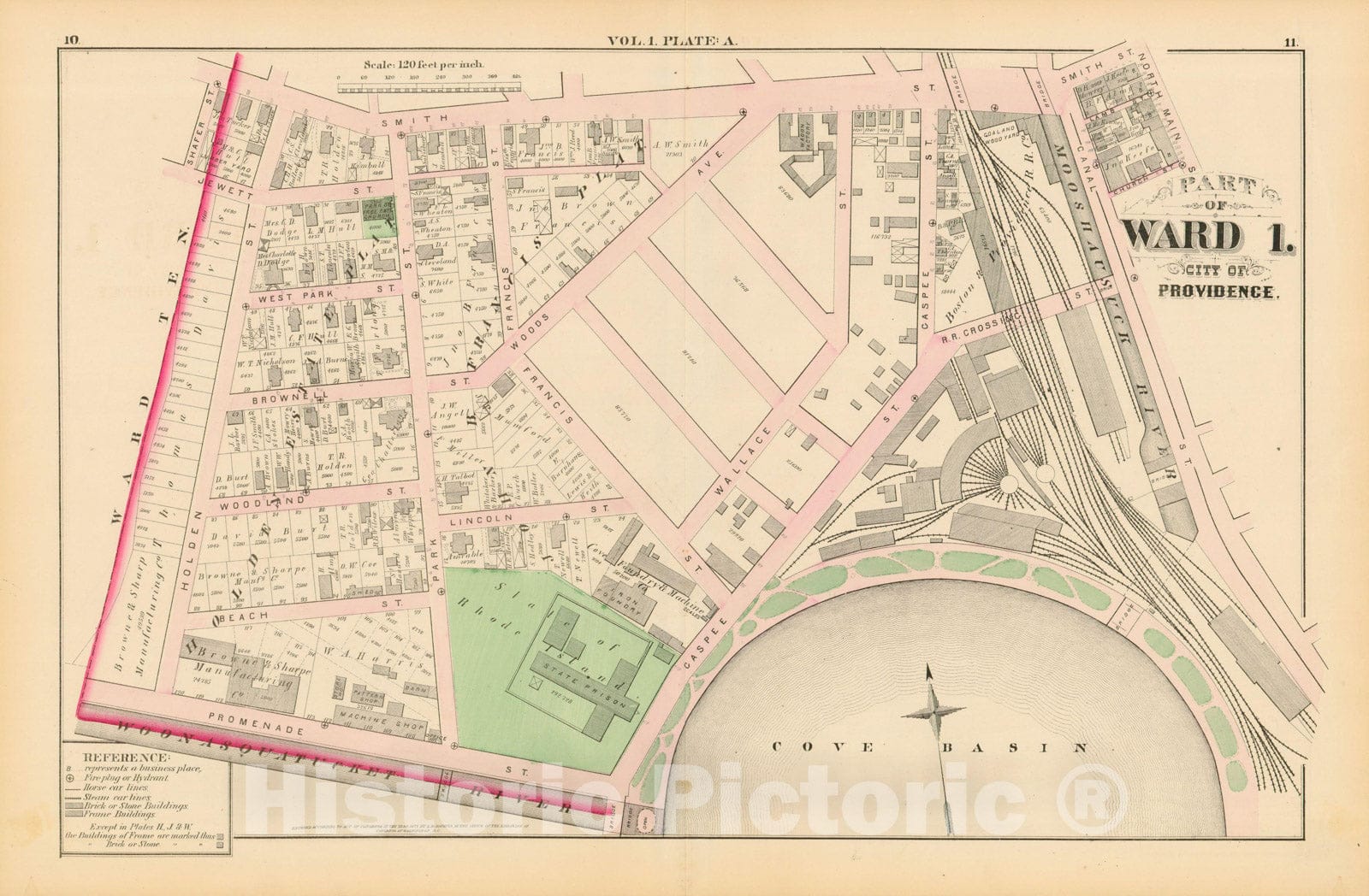 Historic Map : City Atlas of Providence Rhode Island by Wards, Volume I, Providence 1875 Plate A , Vintage Wall Art