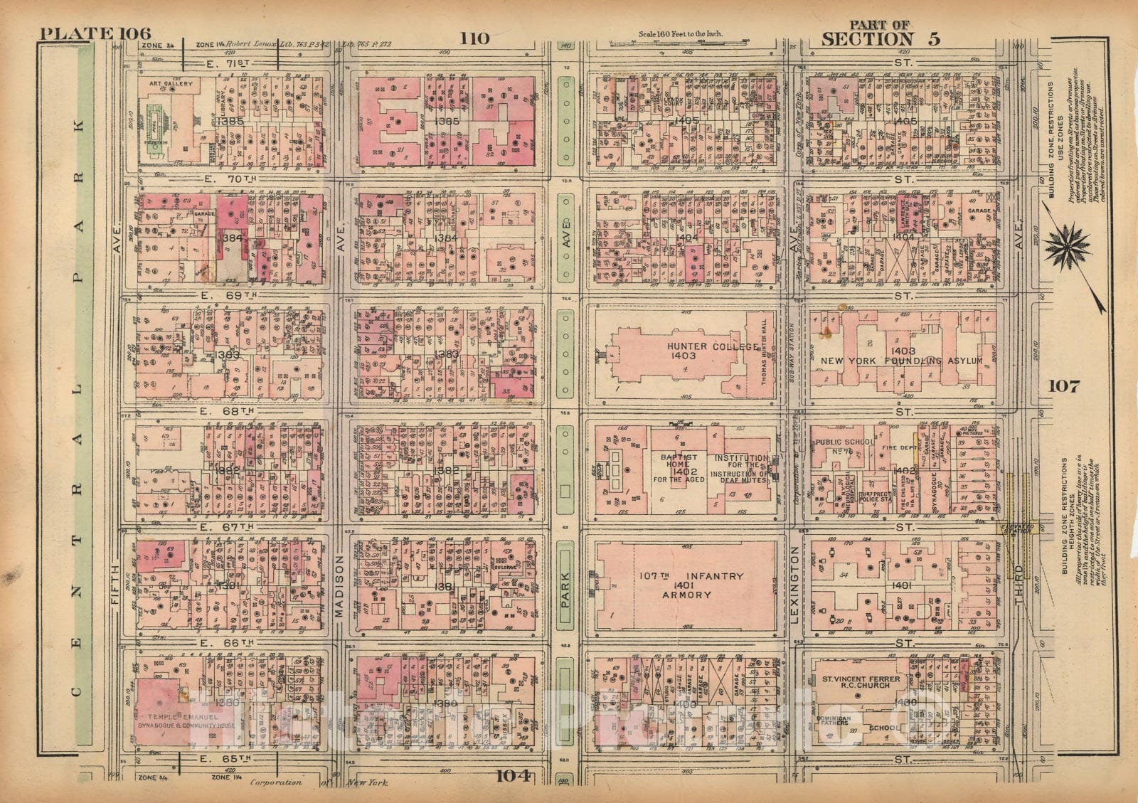 Historic Map : Land Book of the Borough of Manhattan, City of NY, Manhattan 1925 Plate 106 , Vintage Wall Art