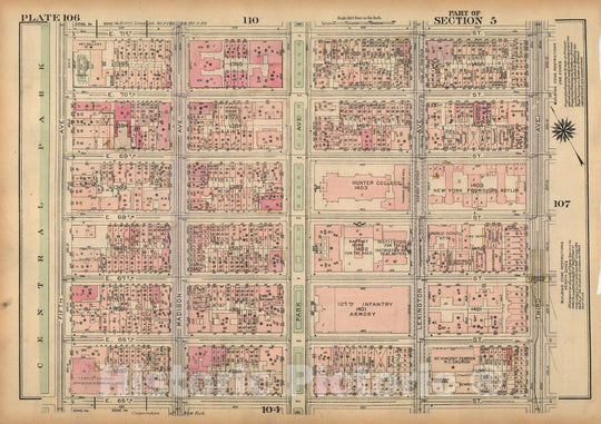 Historic Map : Land Book of the Borough of Manhattan, City of NY, Manhattan 1925 Plate 106 , Vintage Wall Art