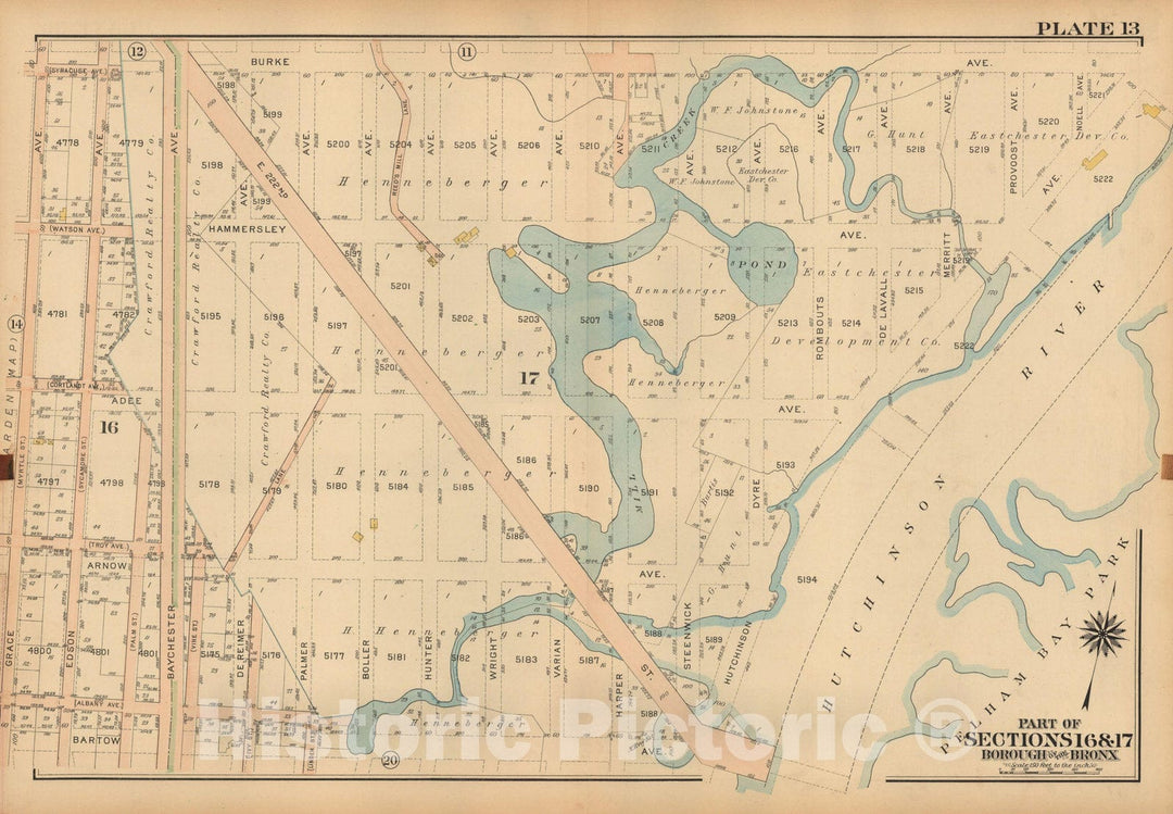 Historic Map : Atlas City of NY, Borough of The Bronx, Annexed District, The Bronx 1913 Plate 013 , Vintage Wall Art