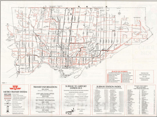 Historic Map : Downtown Toronto Transit Map 1980 Railroad Catography , Vintage Wall Art