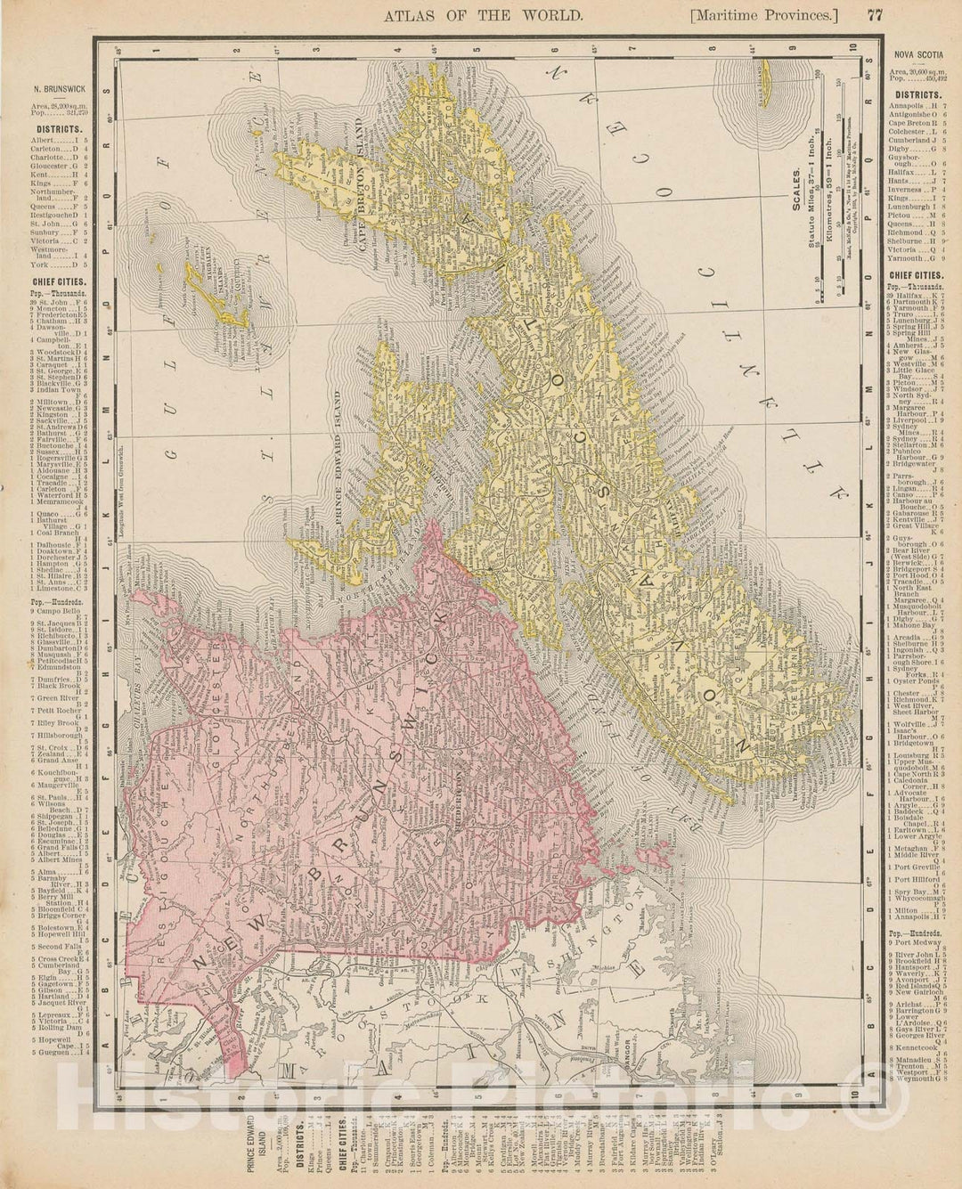 Historic Map : New Brunswick & Nova Scotia & Prince Edward Island 1900 , Universal Atlas World , Vintage Wall Art