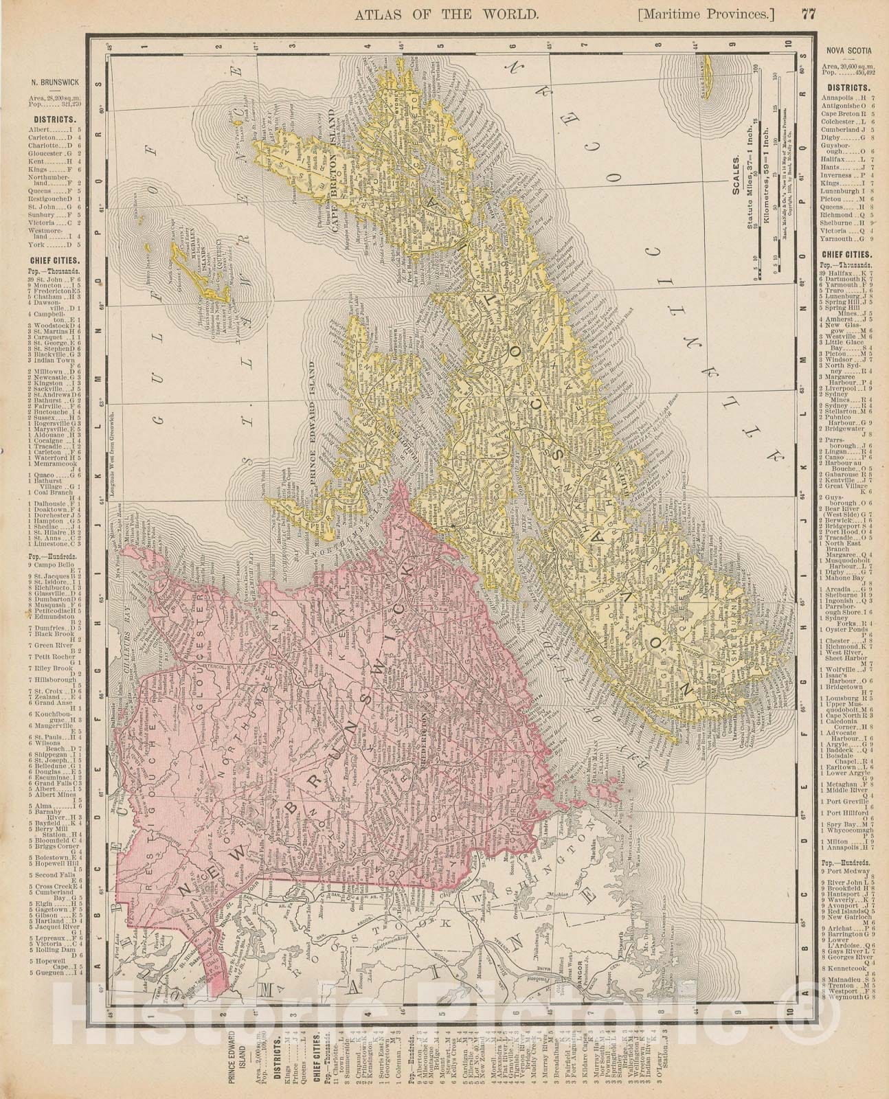 Historic Map : New Brunswick & Nova Scotia & Prince Edward Island 1900 , Universal Atlas World , Vintage Wall Art