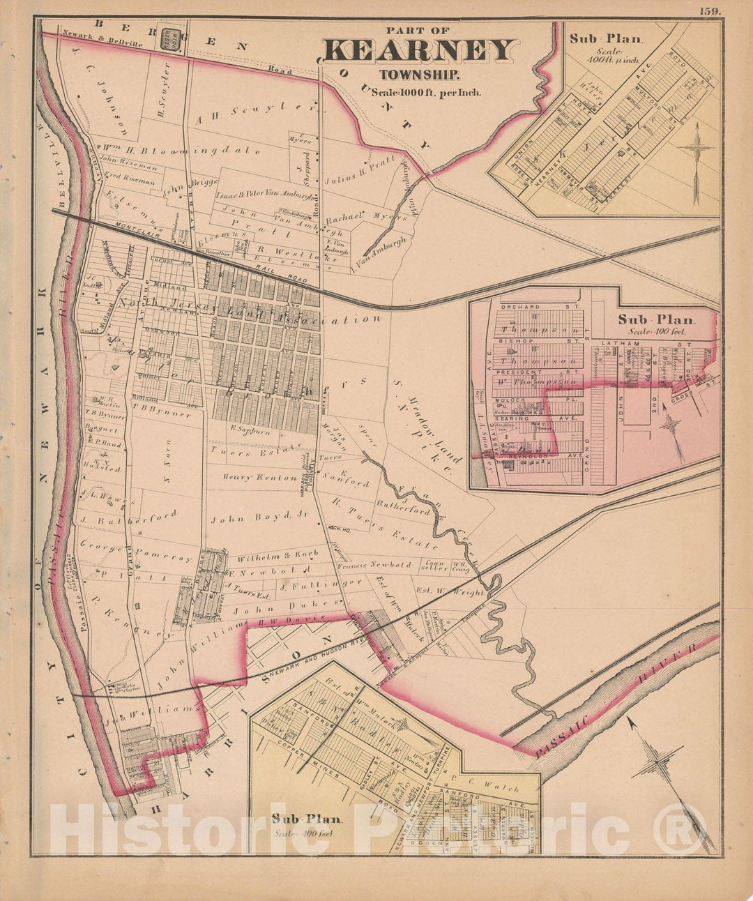 Historic Map : Combined Atlas State of New Jersey & The County of Hudson, Kearny 1873 , Vintage Wall Art