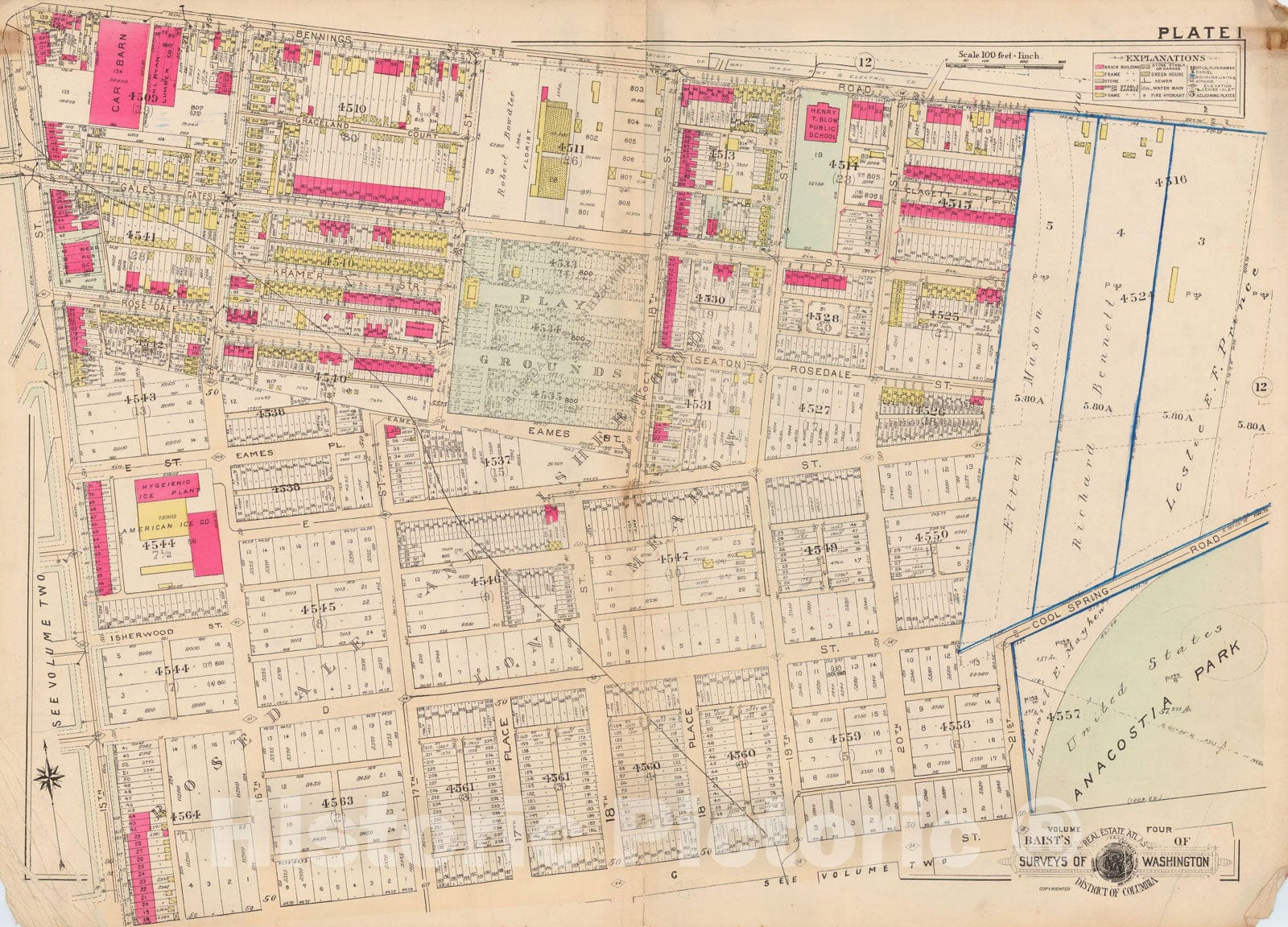 Historic Map : Atlas of Washington D.C. Volume 4 (NE, SE), Washington 1927 Plate 001 , Vintage Wall Art