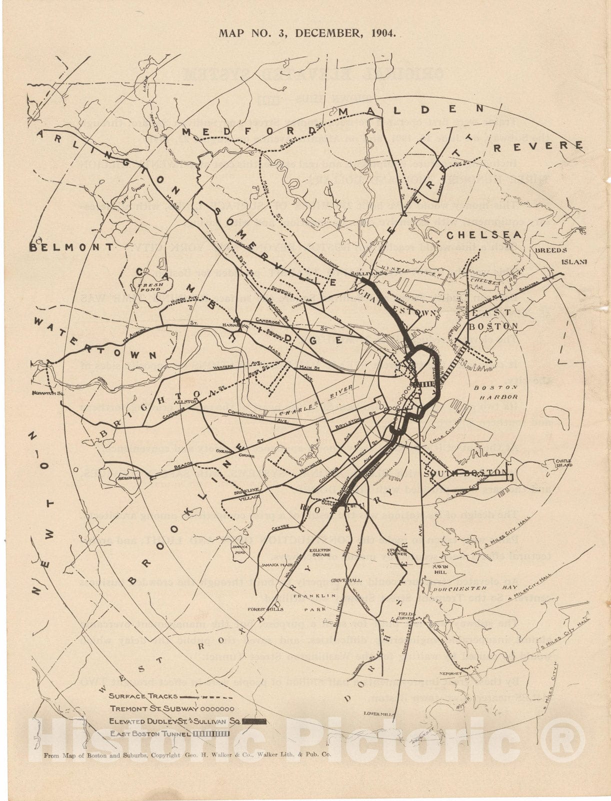 Historic Map : Boston Elevated Railway Co. Informational Maps, Map 3: System December 1904; published 1910 Transit Railroad Catography , Vintage Wall Art