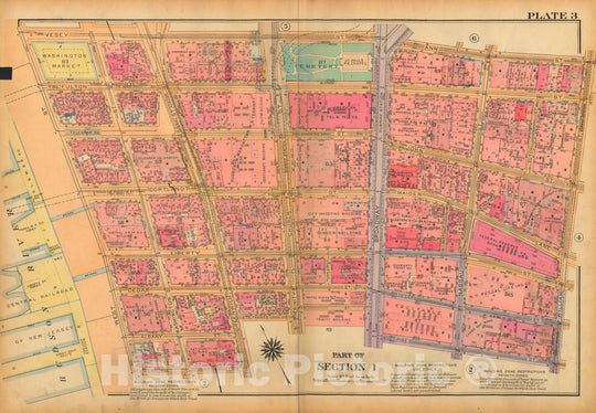 Historic Map : Atlas City of New York, Borough of Manhattan, Volume One, Battery to 14th Street, Manhattan 1922 Plate 003 , Vintage Wall Art