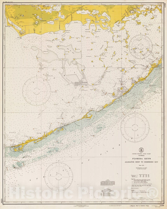 Historic Map : Coastal Charts - Florida Keys: Aligator Reef to Sombrero Key 1952 , Vintage Wall Art