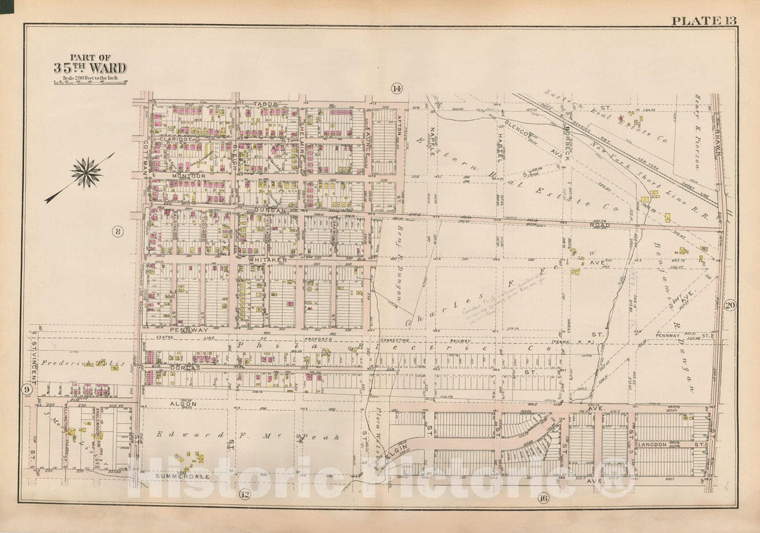 Historic Map : Atlas City of Philadelphia 35th Ward, Philadelphia 1927 Plate 013 , Vintage Wall Art