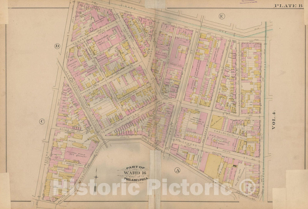 Historic Map : Atlas City of Philadelphia, Vol. 3, Philadelphia 1886 Plate B , Vintage Wall Art