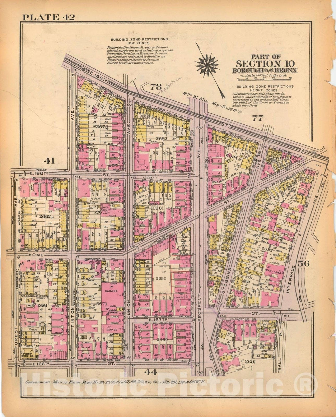 Historic Map : Borough of The Bronx, Sections 9-13, The Bronx 1928 Plate 042 , Vintage Wall Art