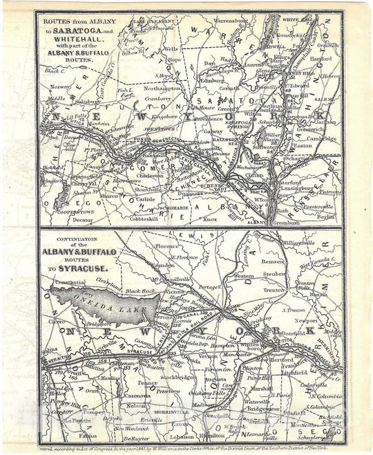 Historic Map : Railroad Maps of the United States, Central New York 1848 , Vintage Wall Art