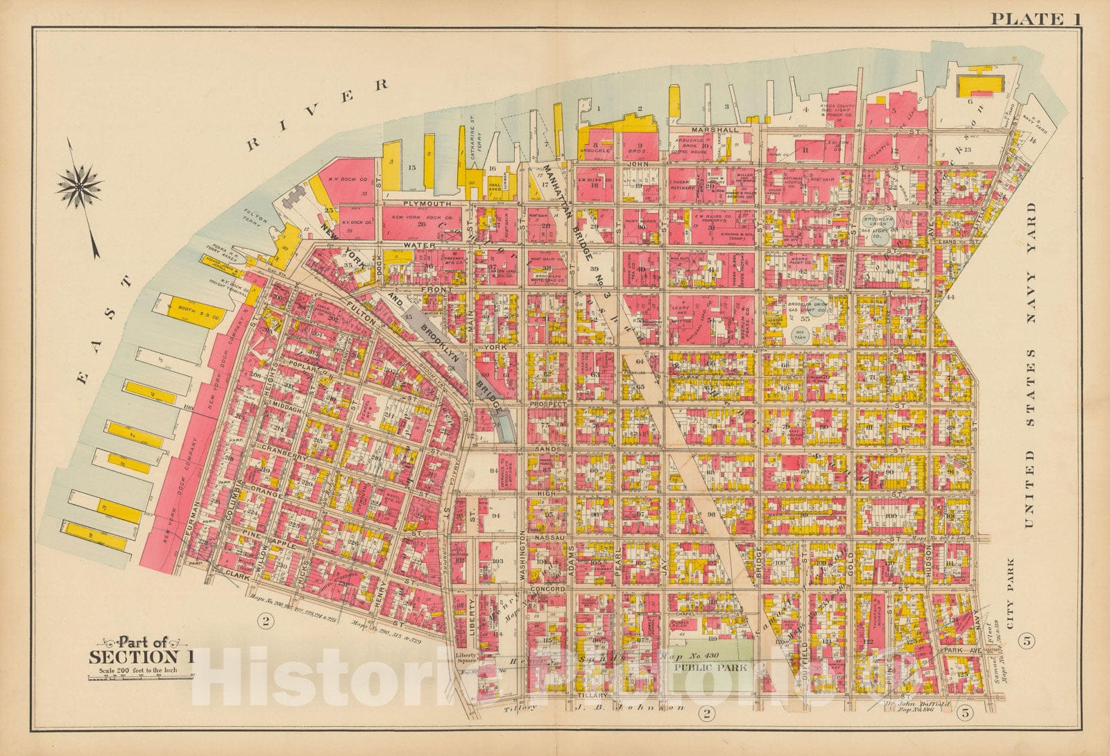 Historic Map : Vol. 1, Brooklyn 1908 Plate 001 , Atlas Borough of Brooklyn , Vintage Wall Art