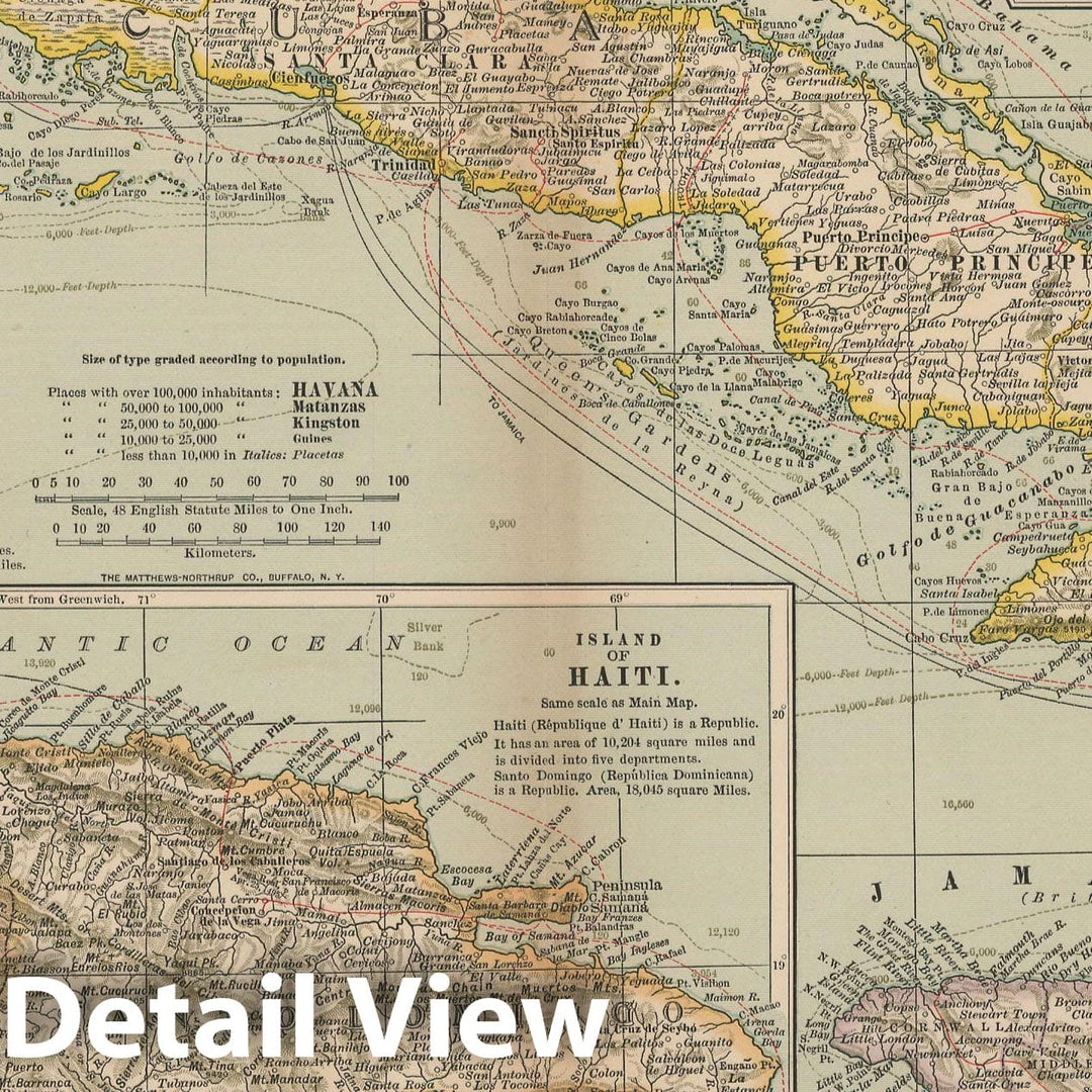 Historic Map : West Indies & Cuba & Haiti & Jamaica & Puerto Rico & Trinidad & Tobago 1897 , The Century Atlas World , Vintage Wall Art