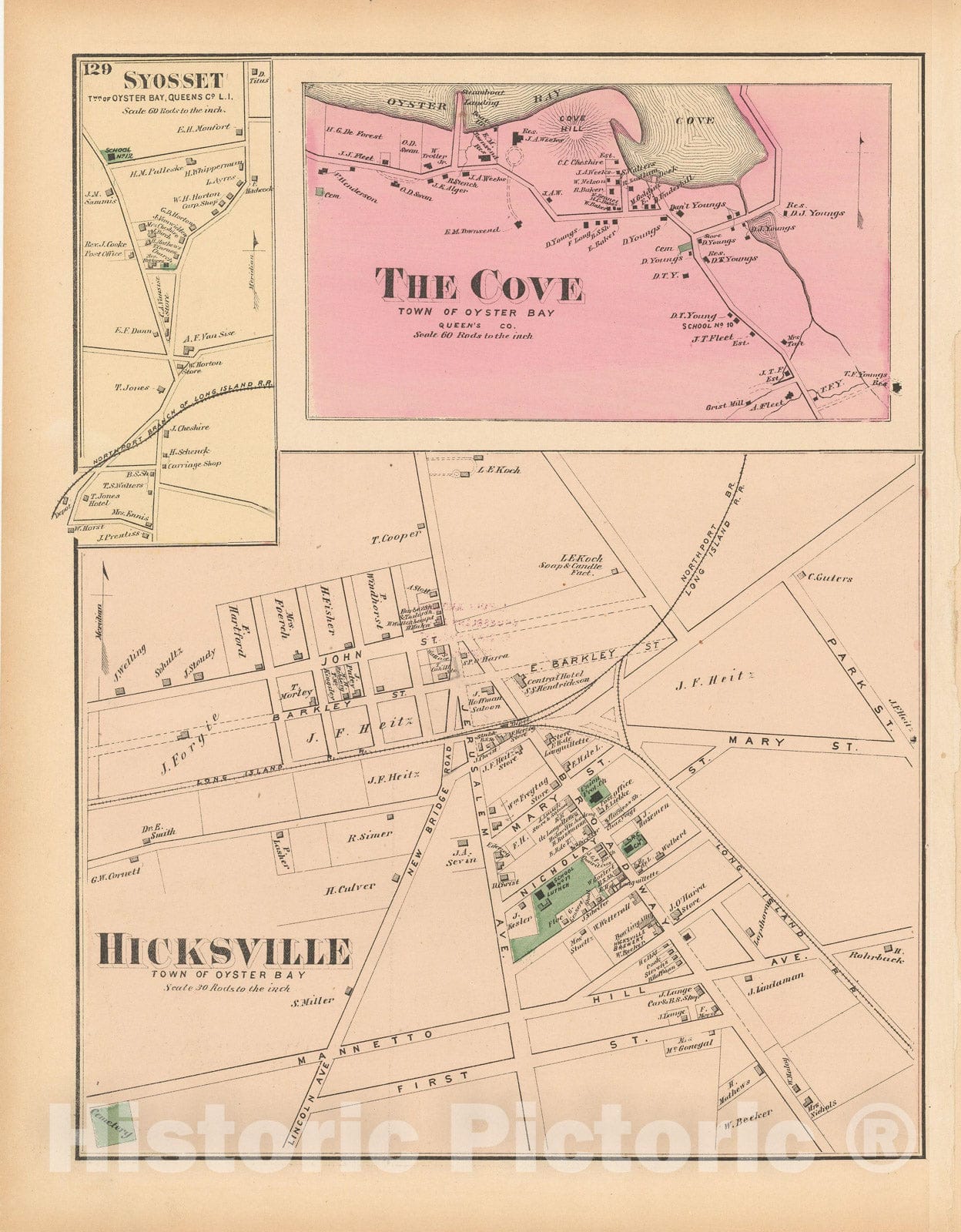 Historic Map : Atlas of Long Island, New York, Oyster Bay 1873 , v2, Vintage Wall Art