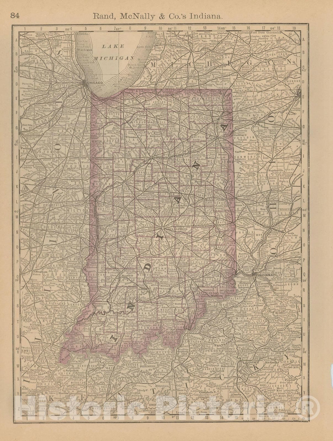 Historic Map : Indiana 1877 , Business Atlas of the USA , Vintage Wall Art