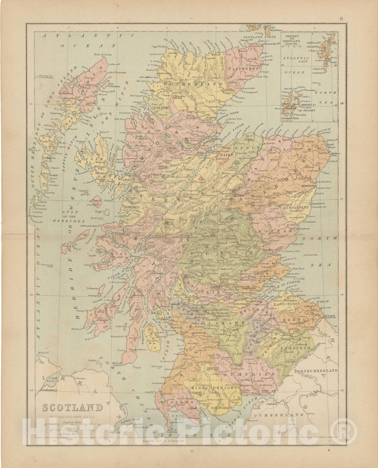 Historic Map : Scotland 1875 , Student Atlas of Modern Geography , Vintage Wall Art