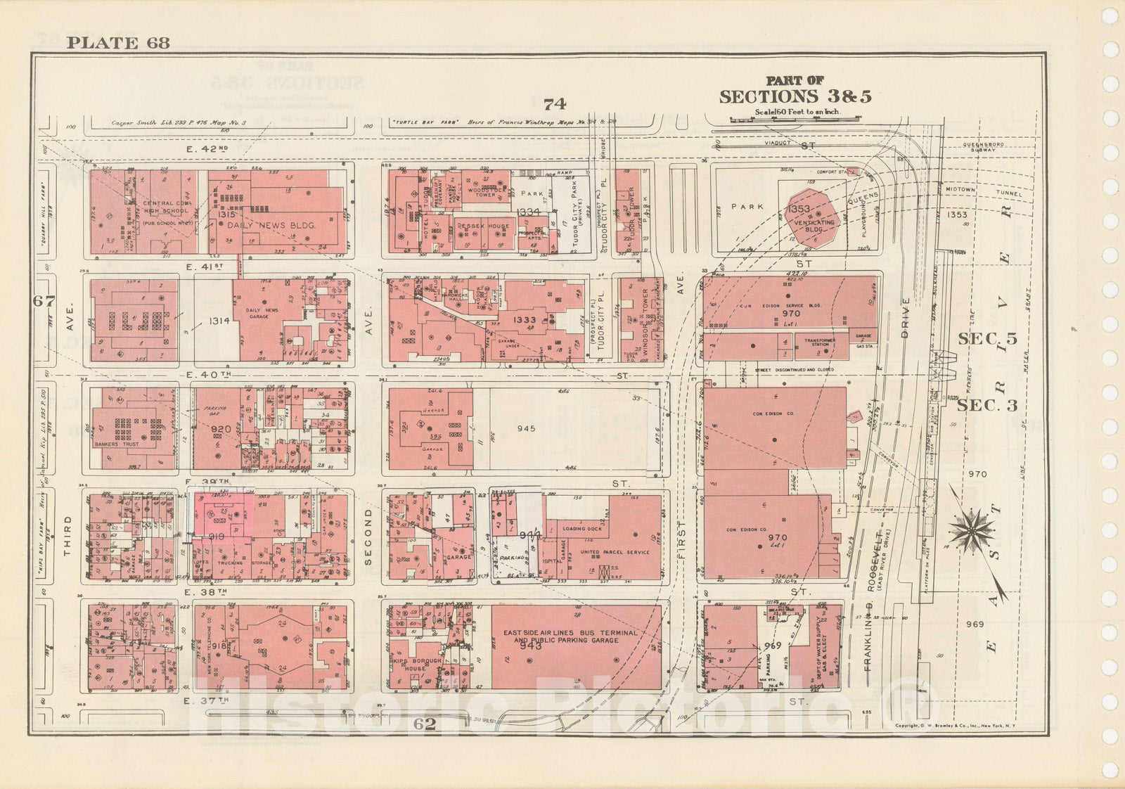 Historic Map : Manhattan Land Book 1955 - Updated Through Nov 7th, New York City 1975 Plate 068 , Vintage Wall Art