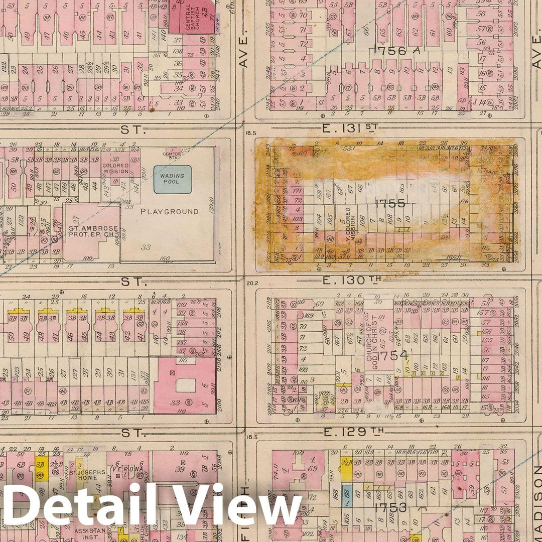 Historic Map : Atlas City of New York, Borough of Manhattan, Volume 4, 110th St to 145th St, Manhattan 1914 Plate 022 , Vintage Wall Art