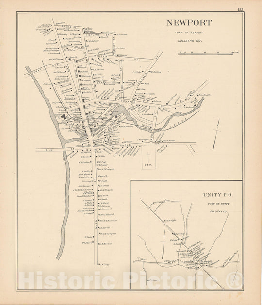 Historic Map : Newport & Unity 1892 , Town and City Atlas State of New Hampshire , Vintage Wall Art