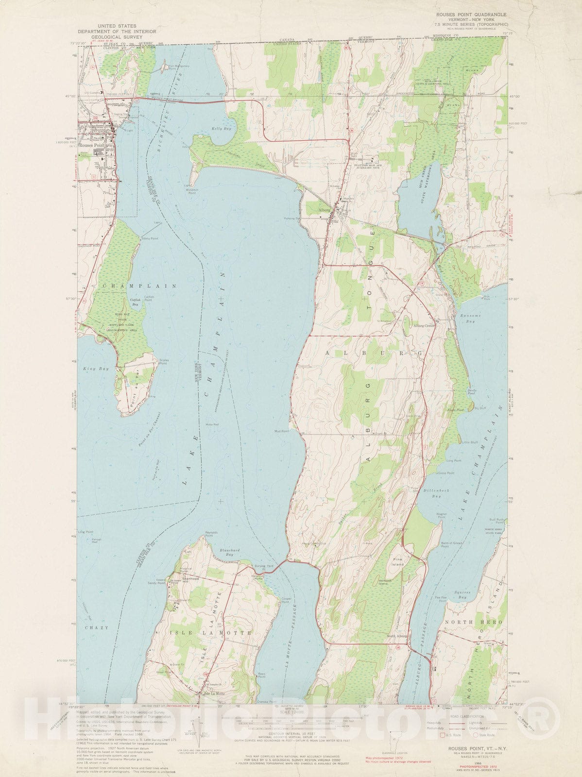 Historic Map : USGS 7.5 Minute Sheets and Quadrangles, Alburg & Lake Champlain & Rouses Point & Tongue 1972 Topographic Map , Vintage Wall Art