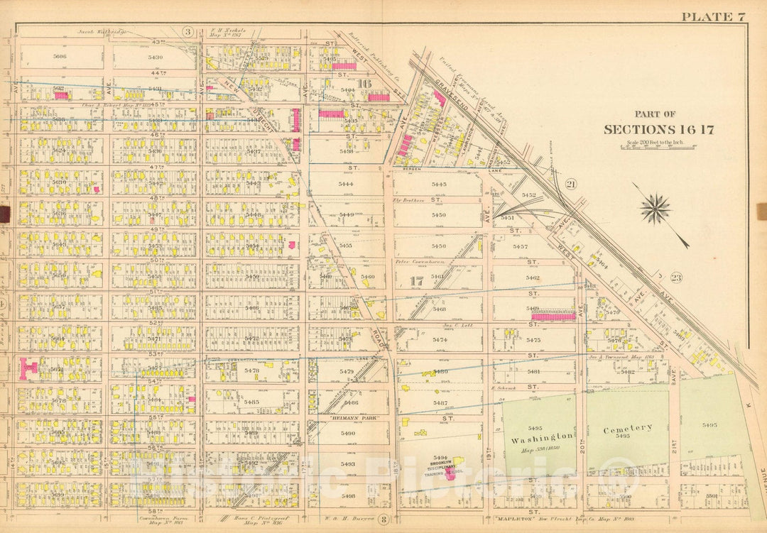 Historic Map : Vol. 2, Brooklyn 1907 Plate 007 , Atlas Borough of Brooklyn , Vintage Wall Art