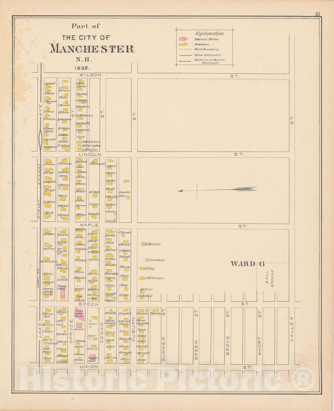 Historic Map : Manchester 1892 , Town and City Atlas State of New Hampshire , v8, Vintage Wall Art