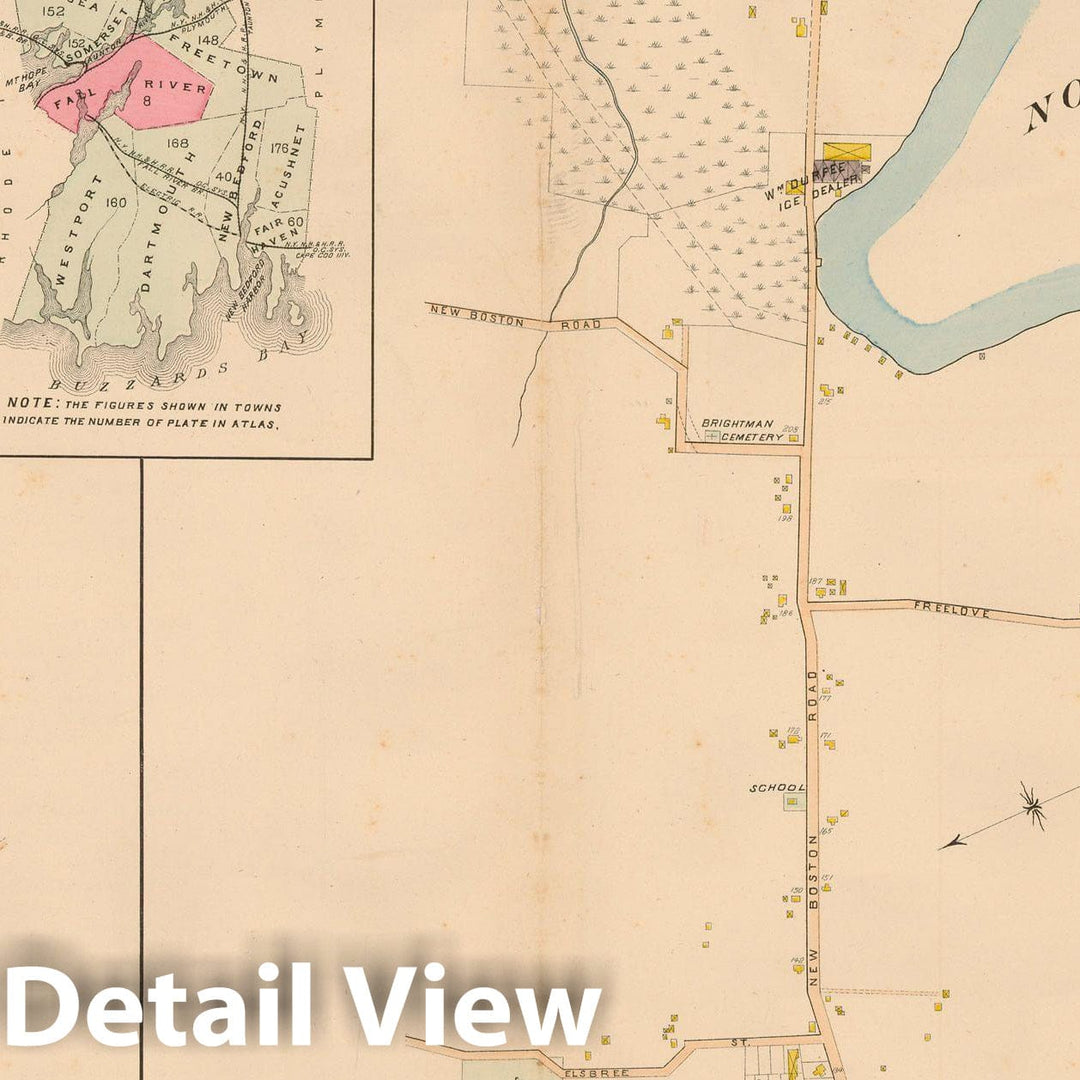 Historic Map : New Topographical Atlas of Surveys Bristol County Massachusetts, Fall River 1895 Plate 007 , Vintage Wall Art