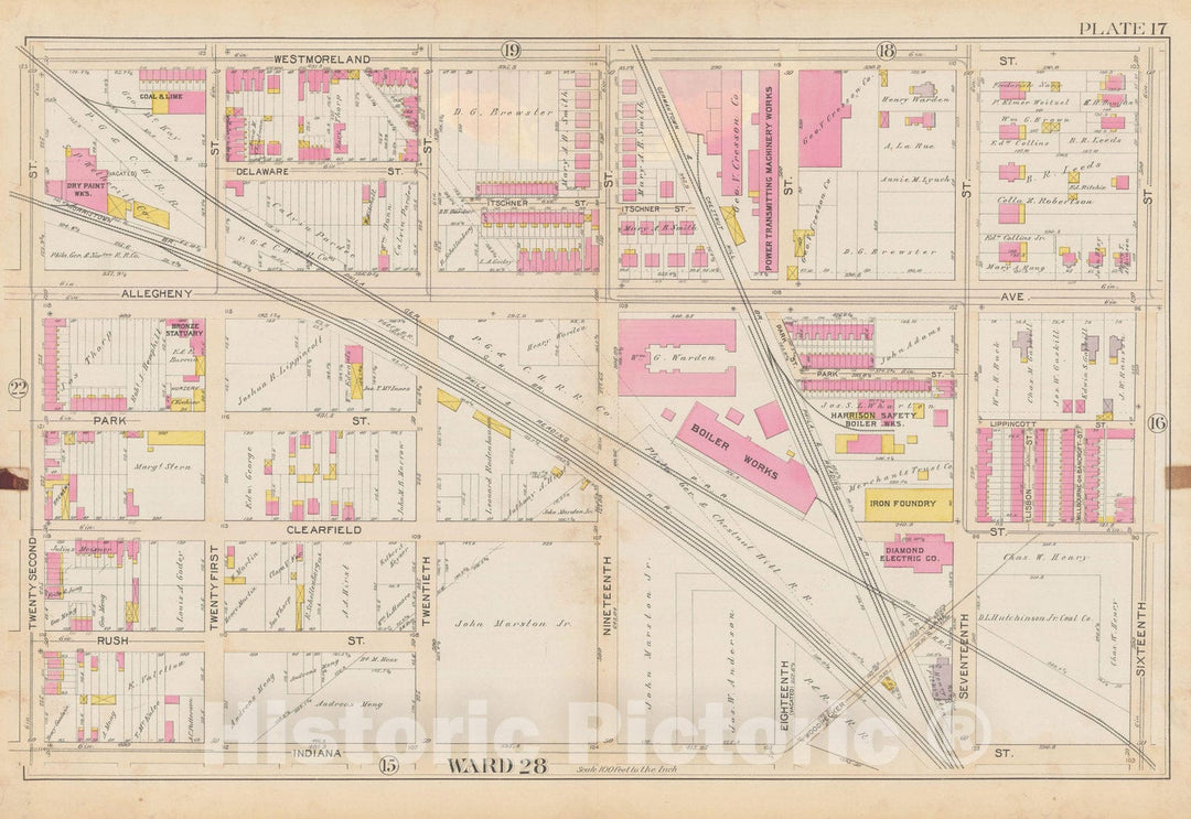 Historic Map : City of Philadelphia, 28th 32nd & 37th Wards, Vol. 6, Second Ed., Philadelphia 1894 Plate 017 , Vintage Wall Art