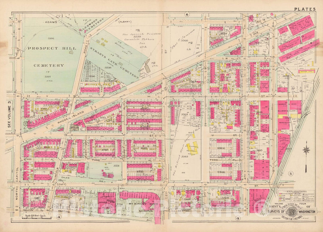 Historic Map : Atlas of Washington D.C. Volume 4 (NE, SE), Washington 1927 Plate 005 , Vintage Wall Art