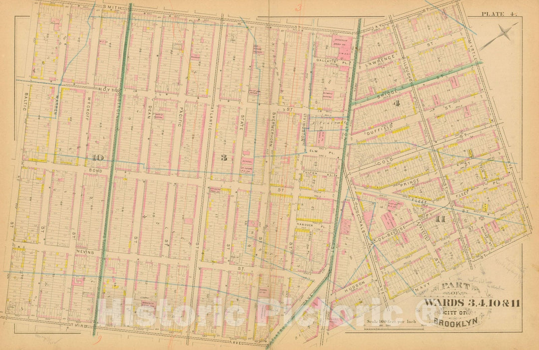 Historic Map : Atlas Entire City of Brooklyn Complete in One Volume, Brooklyn 1880 Plate 004 , Vintage Wall Art