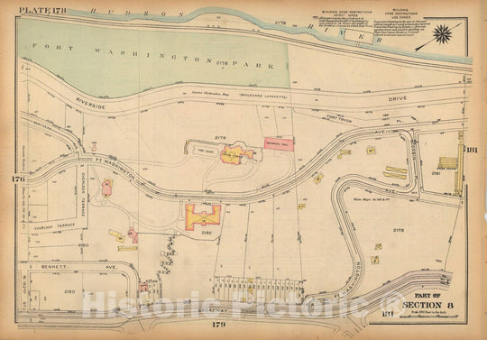 Historic Map : Land Book of the Borough of Manhattan, City of NY, Manhattan 1925 Plate 178 , Vintage Wall Art