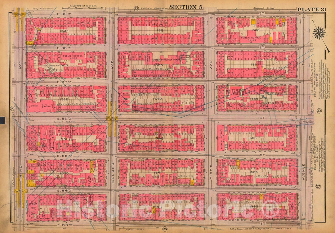 Historic Map : Atlas City of New York, Borough of Manhattan, Volume 3, 59th St to 110th St, Manhattan 1921 Plate 031 , Vintage Wall Art