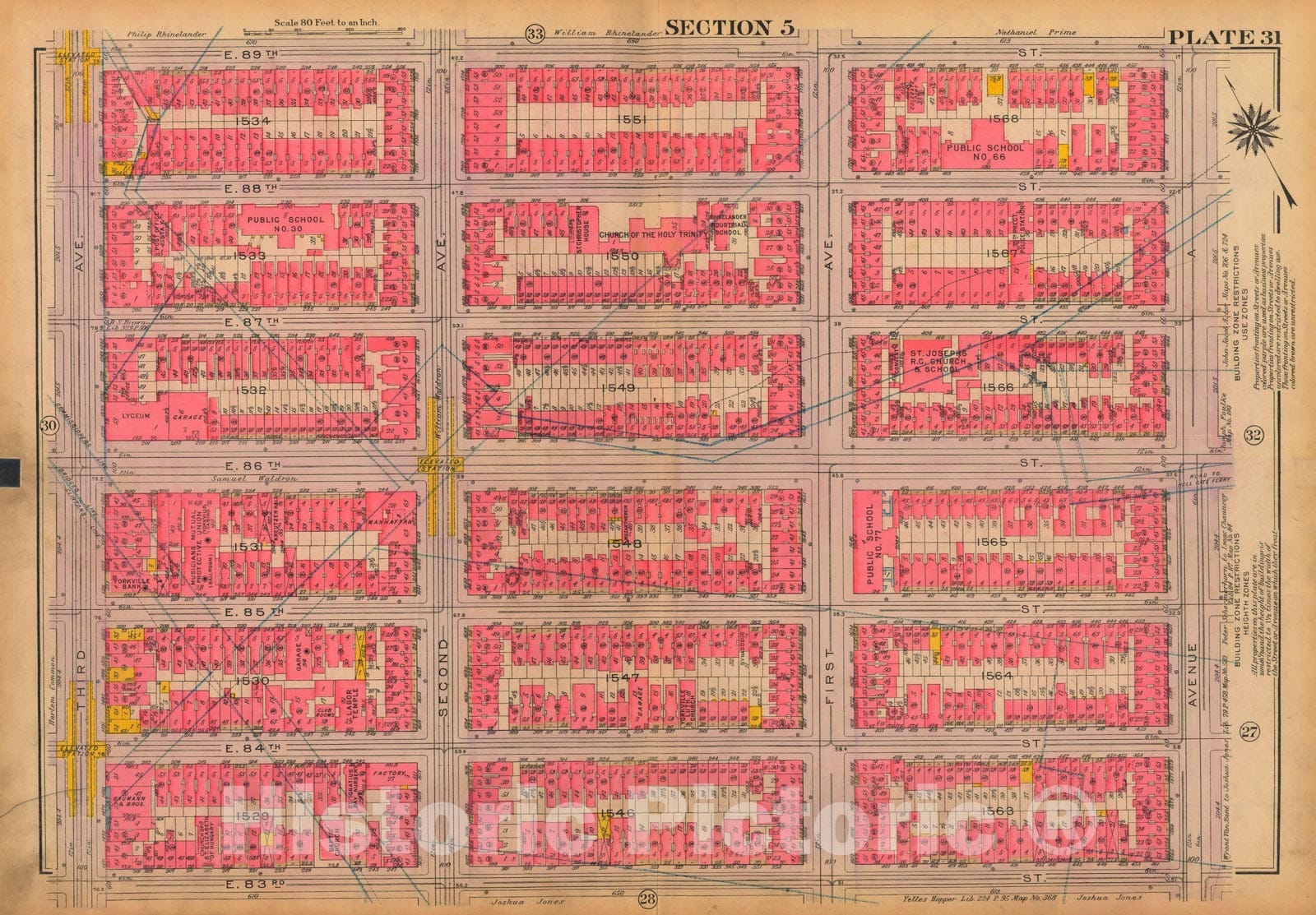 Historic Map : Atlas City of New York, Borough of Manhattan, Volume 3, 59th St to 110th St, Manhattan 1921 Plate 031 , Vintage Wall Art