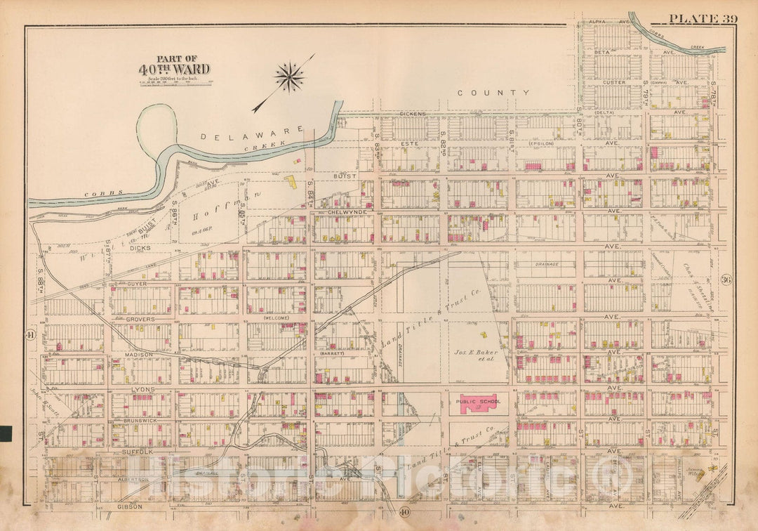 Historic Map : Atlas City of Philadelphia Wards 24,27,34,40,44&46 West Philadelphia, West Philadelphia 1927 Plate 039 , Vintage Wall Art