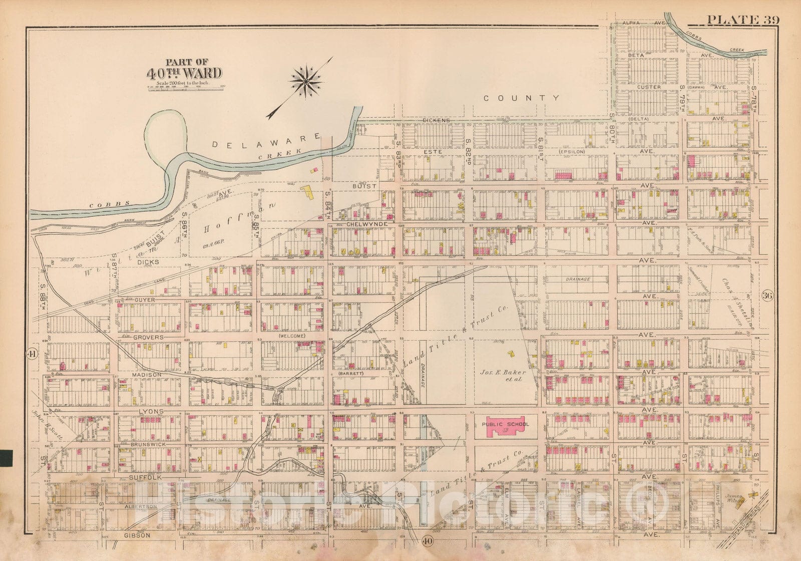 Historic Map : Atlas City of Philadelphia Wards 24,27,34,40,44&46 West Philadelphia, West Philadelphia 1927 Plate 039 , Vintage Wall Art