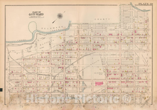 Historic Map : Atlas City of Philadelphia Wards 24,27,34,40,44&46 West Philadelphia, West Philadelphia 1927 Plate 039 , Vintage Wall Art