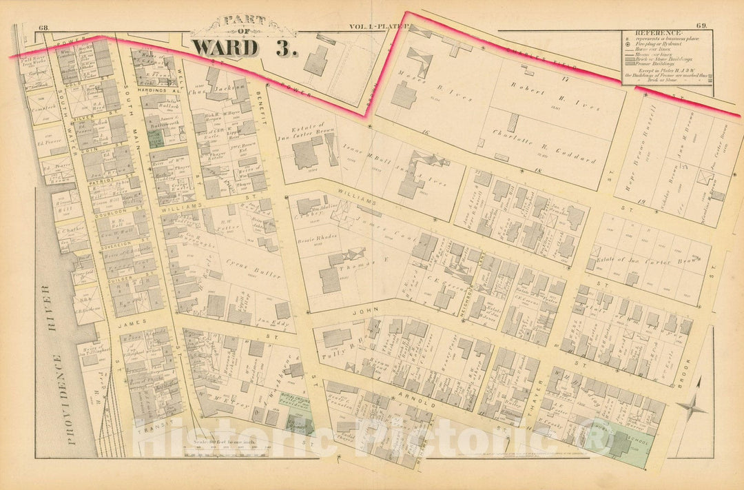 Historic Map : City Atlas of Providence Rhode Island by Wards, Volume I, Providence 1875 Plate P , Vintage Wall Art