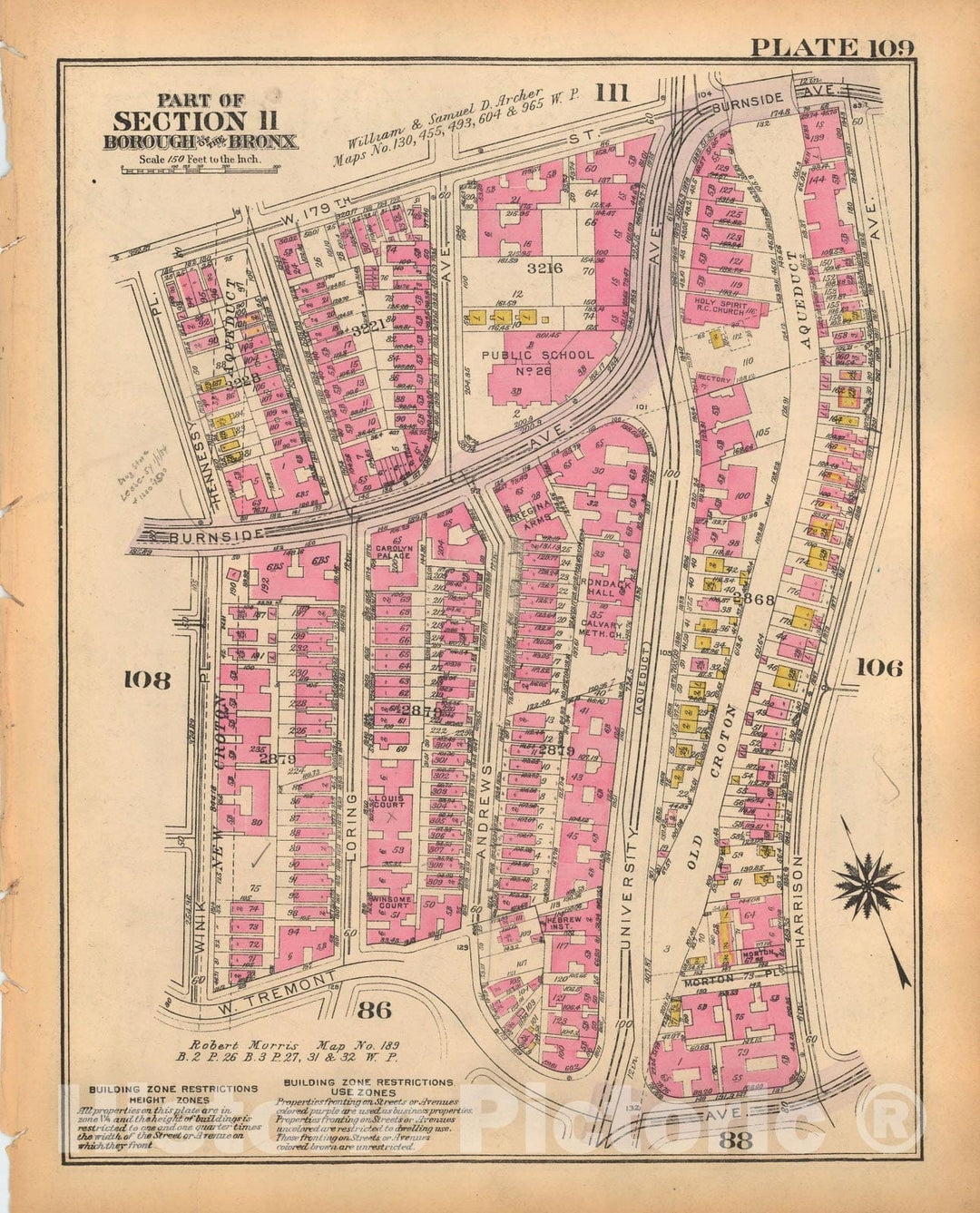 Historic Map : Borough of The Bronx, Sections 9-13, The Bronx 1928 Plate 109 , Vintage Wall Art