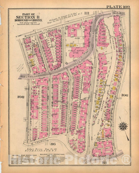 Historic Map : Borough of The Bronx, Sections 9-13, The Bronx 1928 Plate 109 , Vintage Wall Art