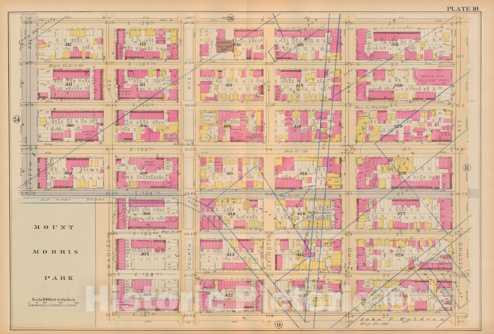 Historic Map : Atlas City of New York, Vol 2 ... 12th Ward, 2nd Ed., Manhattan 1884 Plate 010 , Vintage Wall Art