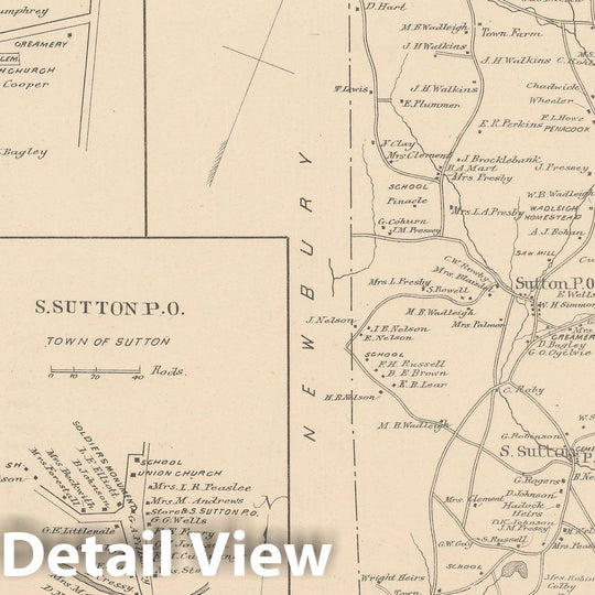 Historic Map : Sutton 1892 , Town and City Atlas State of New Hampshire , Vintage Wall Art