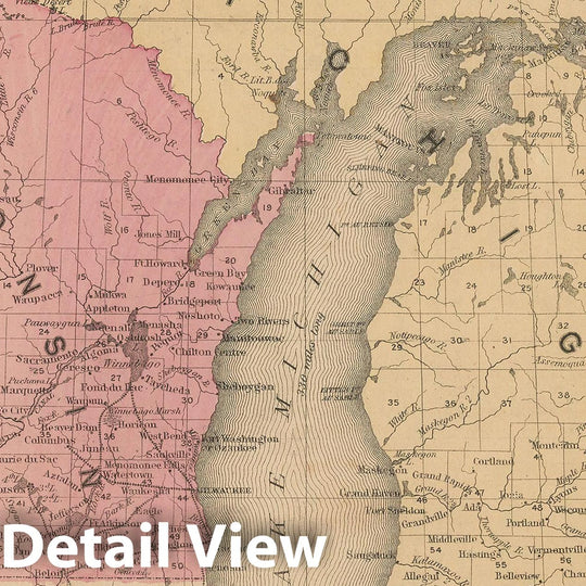 Historic Map : McNally's Improved System of Geography, Michigan & Wisconsin 1856 , Vintage Wall Art