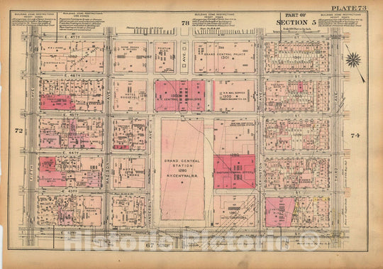 Historic Map : Land Book of the Borough of Manhattan, City of NY, Manhattan 1925 Plate 073 , Vintage Wall Art