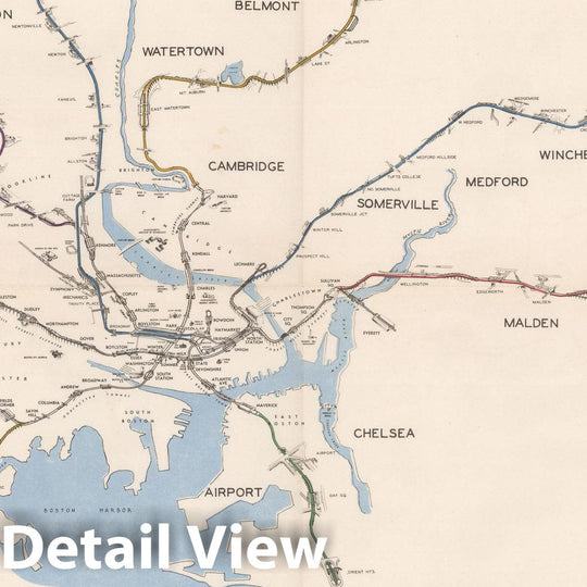 Historic Map : Greater Boston Transit Maps, Proposed Extensions to the MTA - April 1945 Railroad Catography , Vintage Wall Art