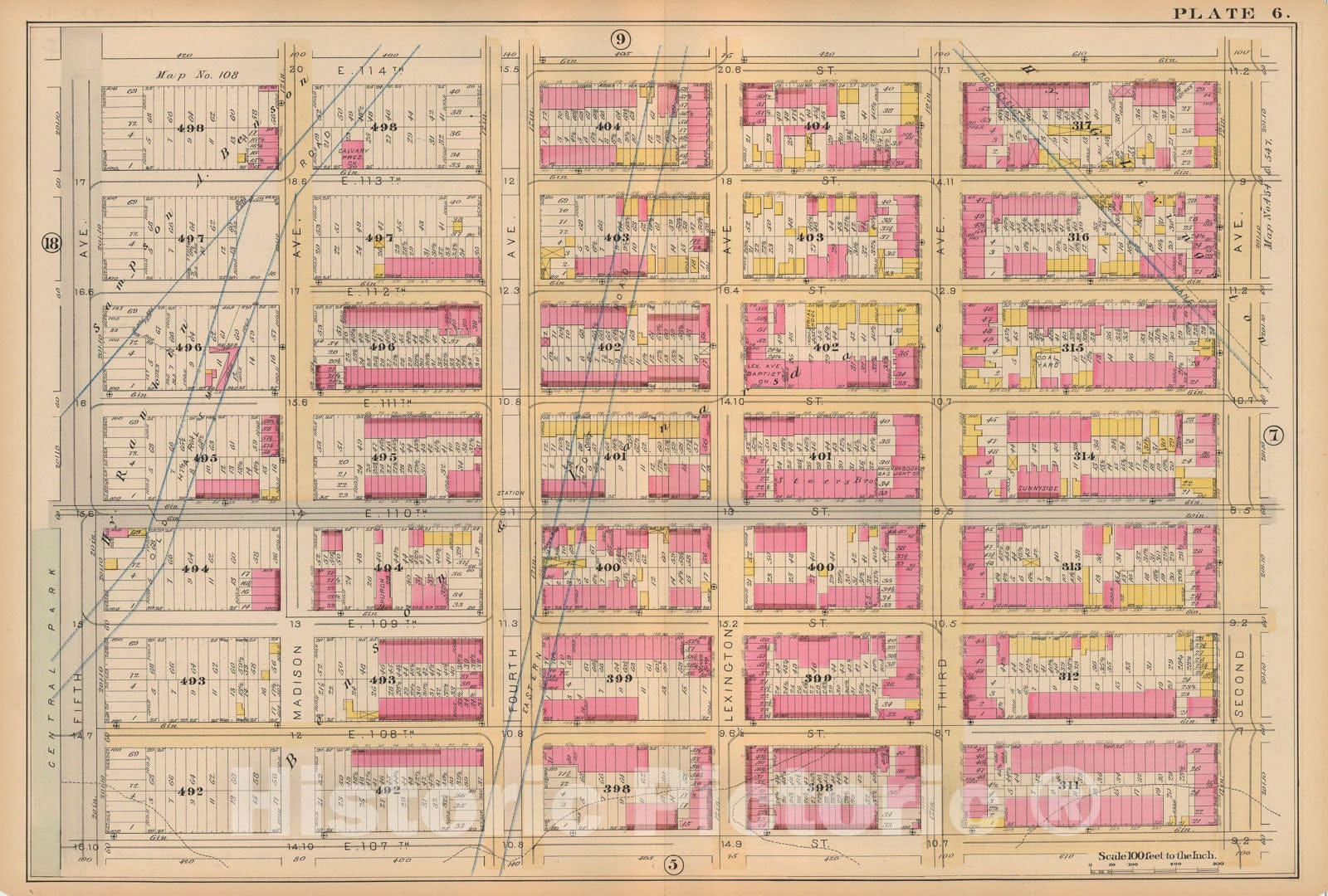 Historic Map : Atlas City of New York, Vol 2 ... 12th Ward, 2nd Ed., Manhattan 1884 Plate 006 , Vintage Wall Art