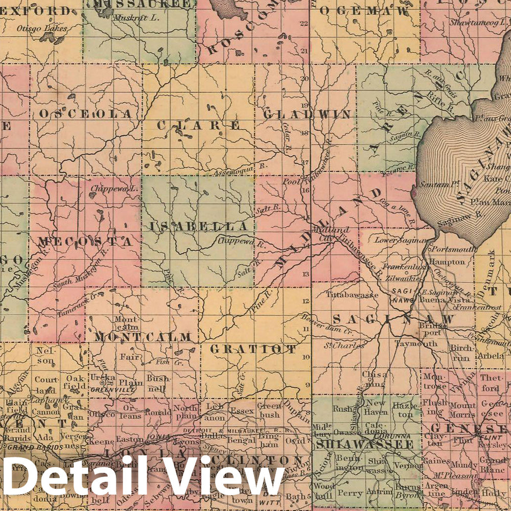 Historic Map : Michigan 1857 , General Atlas (Of The World) , v2, Vintage Wall Art