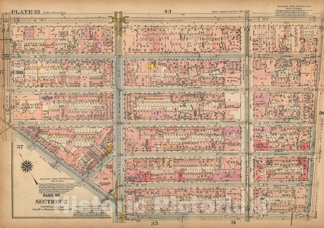 Historic Map : Land Book of the Borough of Manhattan, City of NY, Manhattan 1925 Plate 032 , Vintage Wall Art