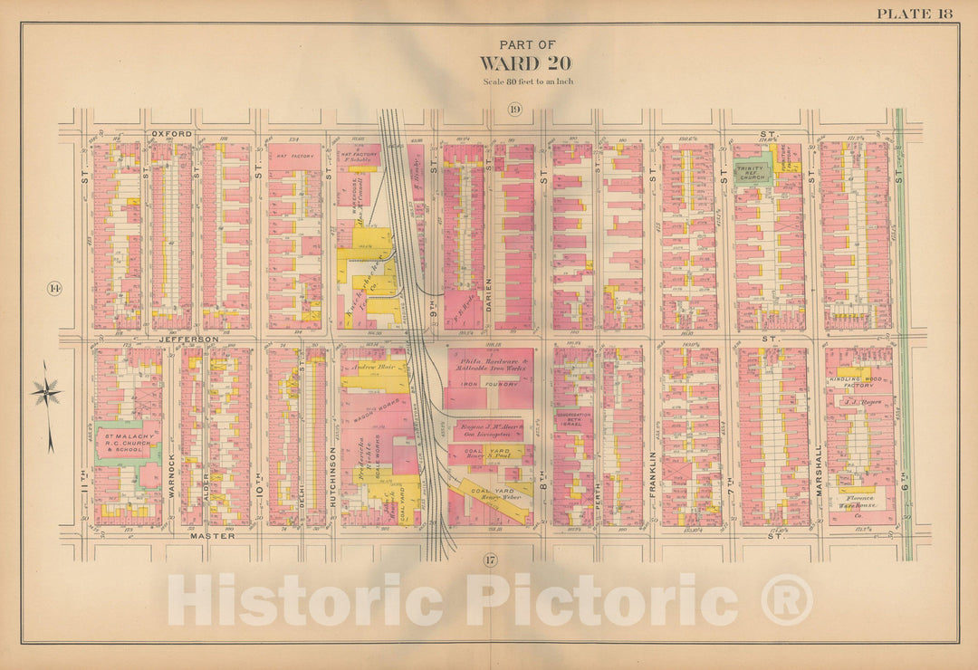 Historic Map : Philadelphia 1907 Plate 018 , Atlas 20th and 29th Wards of the City of Philadelphia , Vintage Wall Art