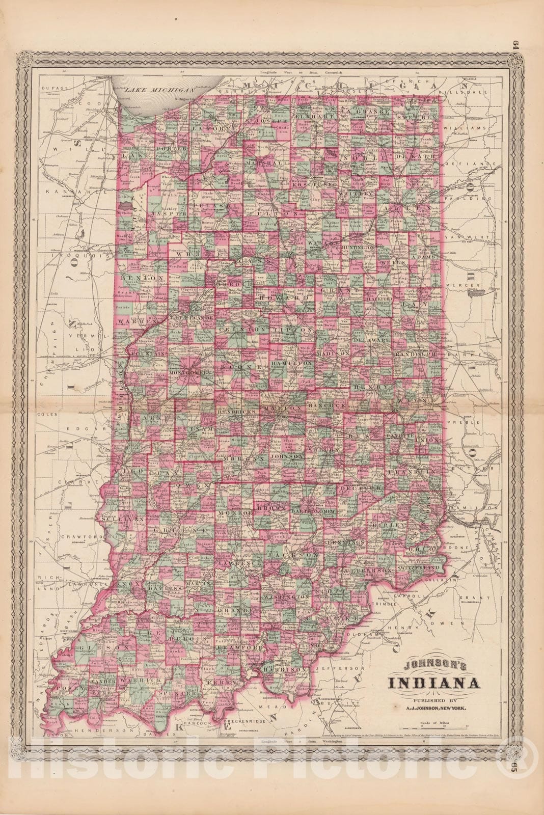 Historic Map : Indiana 1873 , Family Atlas World , Vintage Wall Art